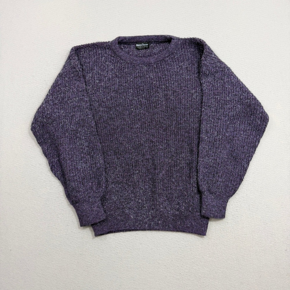 Vintage StonesThrow Sweater Mens XL Purple Marled Knit Pullover Ribbed Trim USA